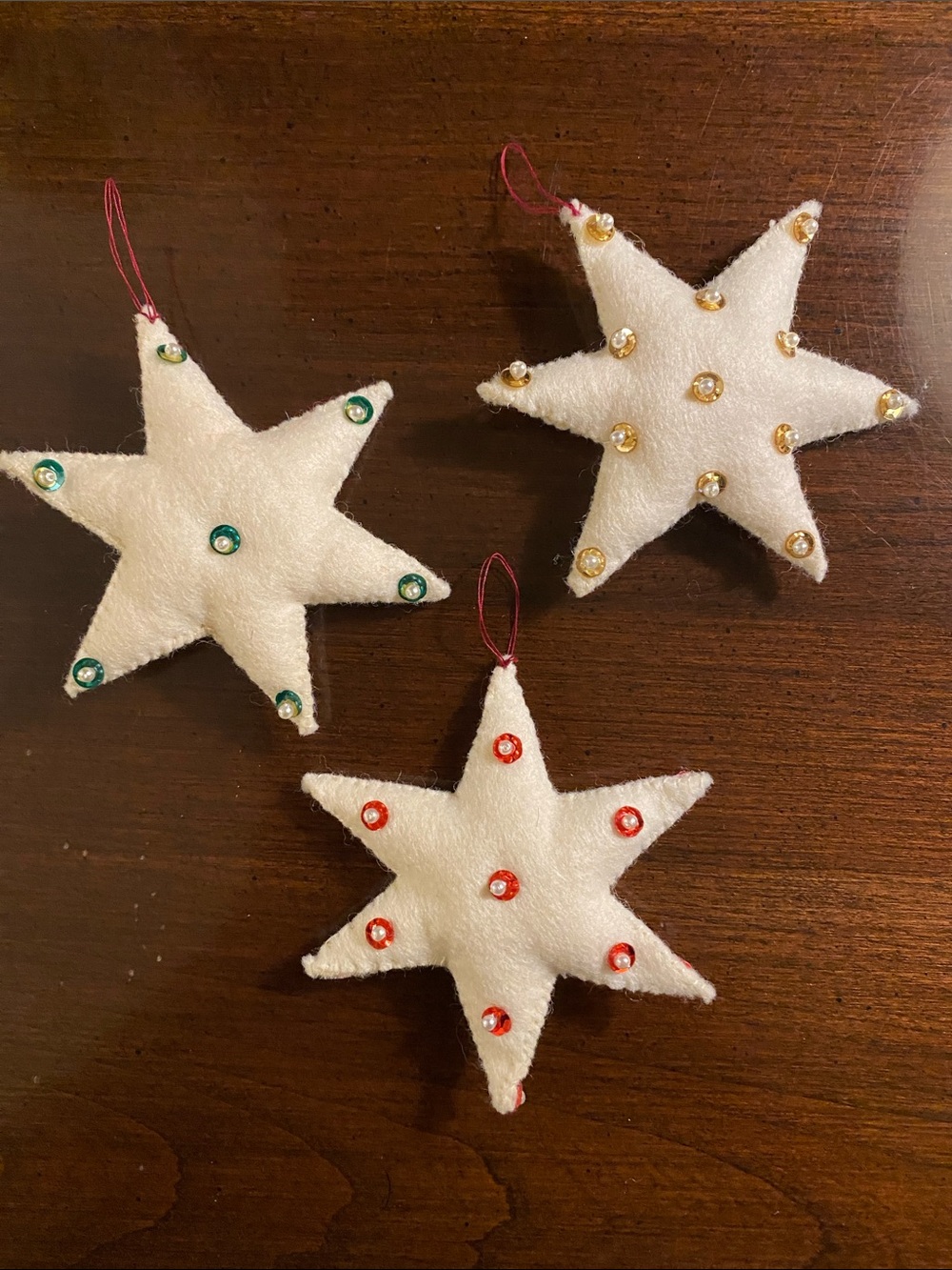 22 Handmade Felt & Needlepoint Christmas Ornaments • Crochet Snowflakes • 1971 - Picture 6 of 17